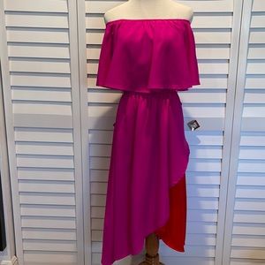 Akira Hot Pink off the shoulder Semi Wrap Dress
